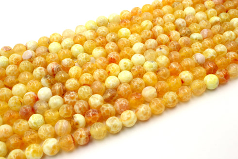 Yellow Fire Agate Gemstone Beads, 8mm, Faceted